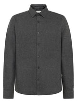 A dark gray long-sleeve button-down shirt with a classic collar, shown against a plain white background.