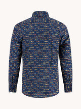 Blue patterned shirt on a white background