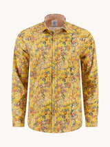 Yellow floral patterned shirt on a white background
