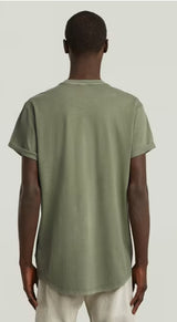 Person wearing a green t-shirt on a plain background