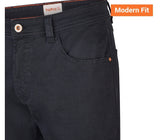 Navy pants with a 'Modern Fit' label on a white background
