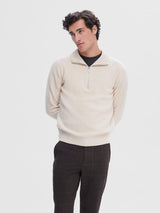 SELECTED HOMME AXEL LS KNIT HALF ZIP OATMEAL Q23 MENSWEAR GALWAY