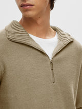 SELECTED HOMME AXEL LS KNIT HALF ZIP OLIVE Q23 MENSWEAR GALWAY