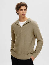 SELECTED HOMME AXEL LS KNIT HALF ZIP OLIVE Q23 MENSWEAR GALWAY