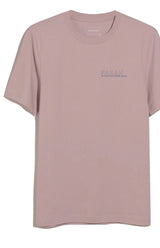 Pink t-shirt with a brand logo on a white background