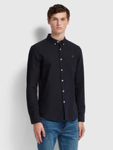 FARAH BREWER SLIM FIT OXFORD SHIRT LS BD Navy - Q23Menswear