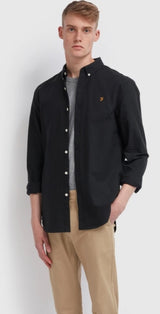 FARAH BREWER BLACK SLIM FIT OXFORD SHIRT LS BD - Q23Menswear