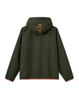 Green raincoat with 'H2O' text on the hood against a white background
