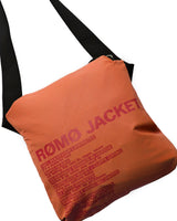 Orange bag with 'ROMO JACKET' text on a white background