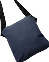 Blue shoulder bag with a visible brand logo on a white background