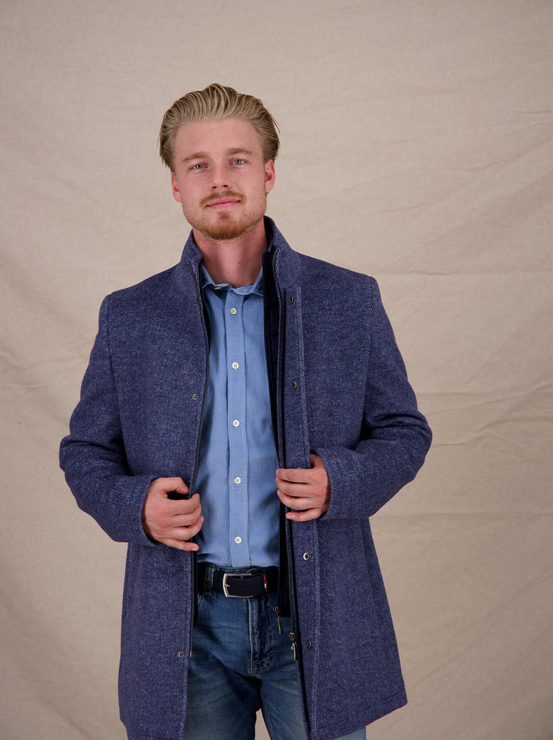 A Fish Name Fred  Funnel neck Overcoat Blue