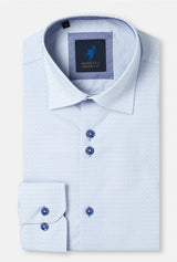Light blue dress shirt with subtle pattern on a white background