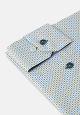 Patterned shirt with buttons on a light gray background