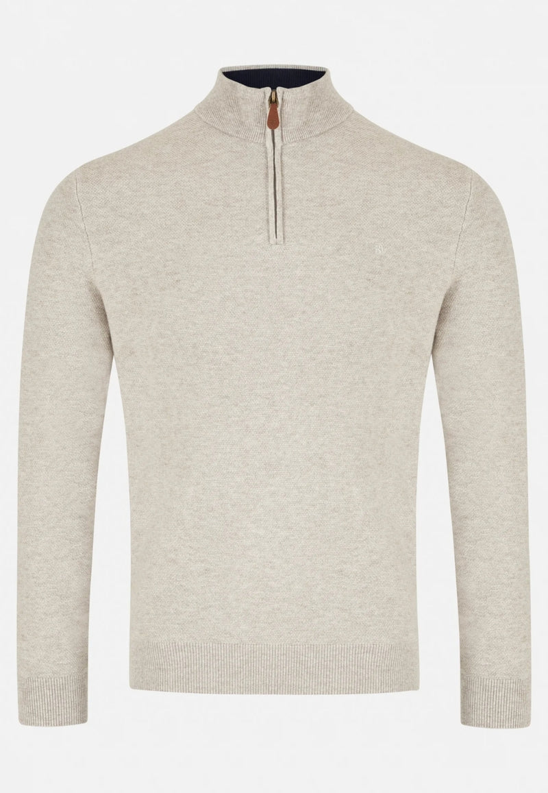 Beige sweater with a zipper on a white background