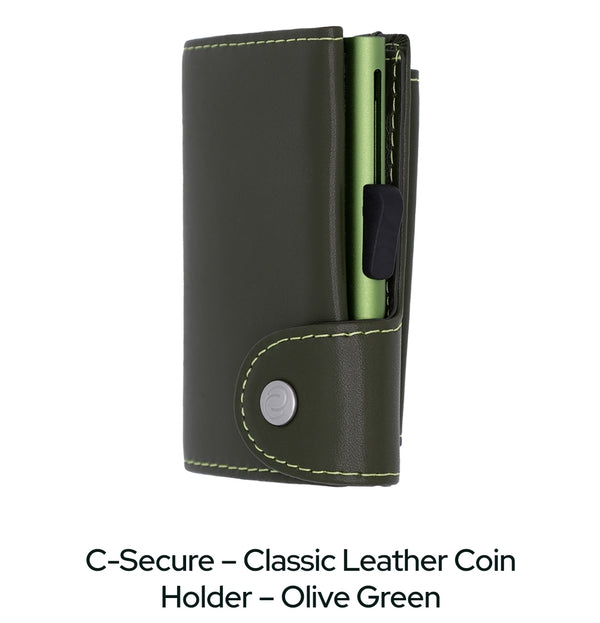 C-Secure – Classic Leather Coin Holder Olive Green www.q23menswear.com