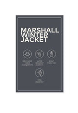 Marshall Winter Jacket advertisement with features on a dark gray background