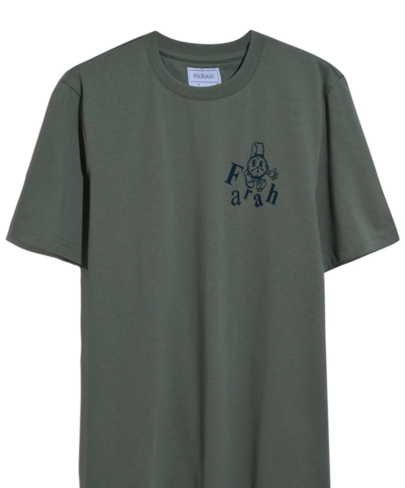 Green t-shirt with a Farah brand logo on a white background