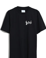 Black t-shirt with 'Farah' printed on a white background