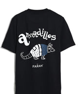 Black t-shirt with an armadillo graphic and 'FARAH' branding on a white background