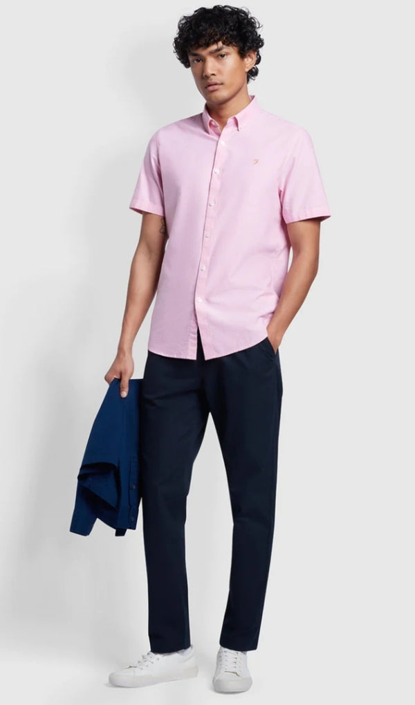 Farah Brewer Slim Fit Short Sleeve Oxford Shirt In Pink www.q23menswear.com