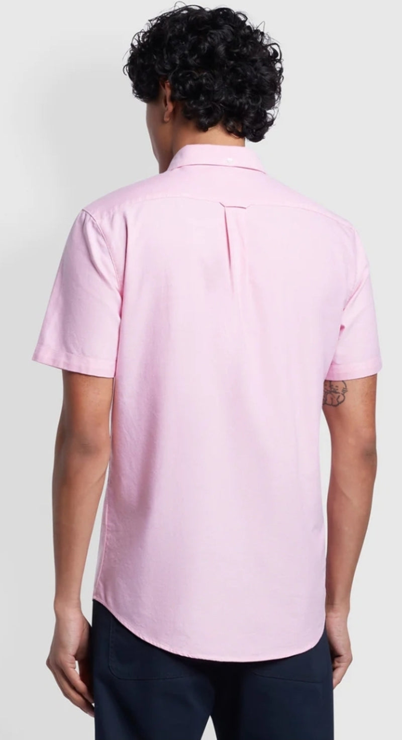 Farah Brewer Slim Fit Short Sleeve Oxford Shirt In Pink www.q23menswear.com