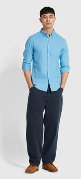 FARAH BREWER SLIM FIT OXFORD SHIRT LS BD Artic Blue www.q23menswear.com