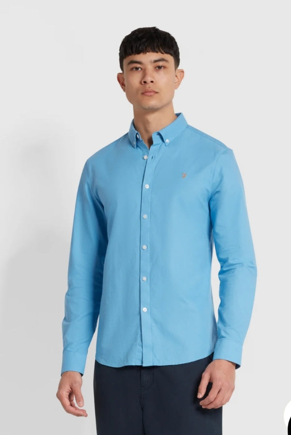 FARAH BREWER SLIM FIT OXFORD SHIRT LS BD Artic Blue www.q23menswear.com