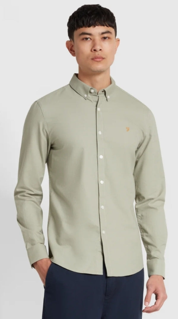 FARAH BREWER SLIM FIT OXFORD SHIRT LS BD Balsam www.q23menswear.com