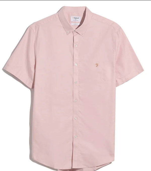 Farah Brewer Slim Fit Short Sleeve Oxford Shirt In Powder Pink www.q23menswear.com