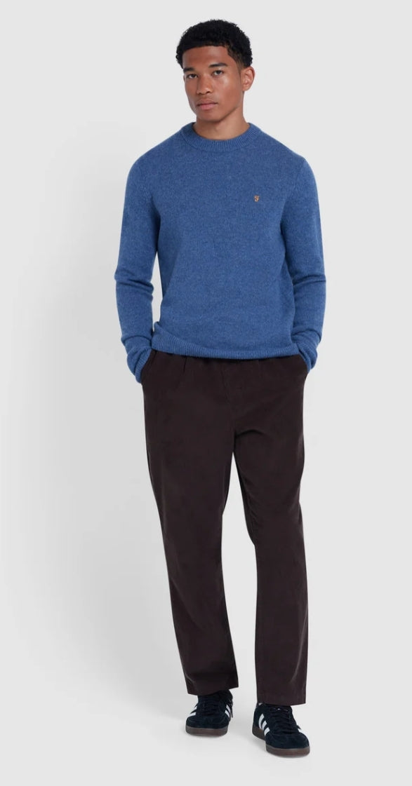 Farah Birchall Crew  Sweater Wool Neptune Blue www.q23menswear.com