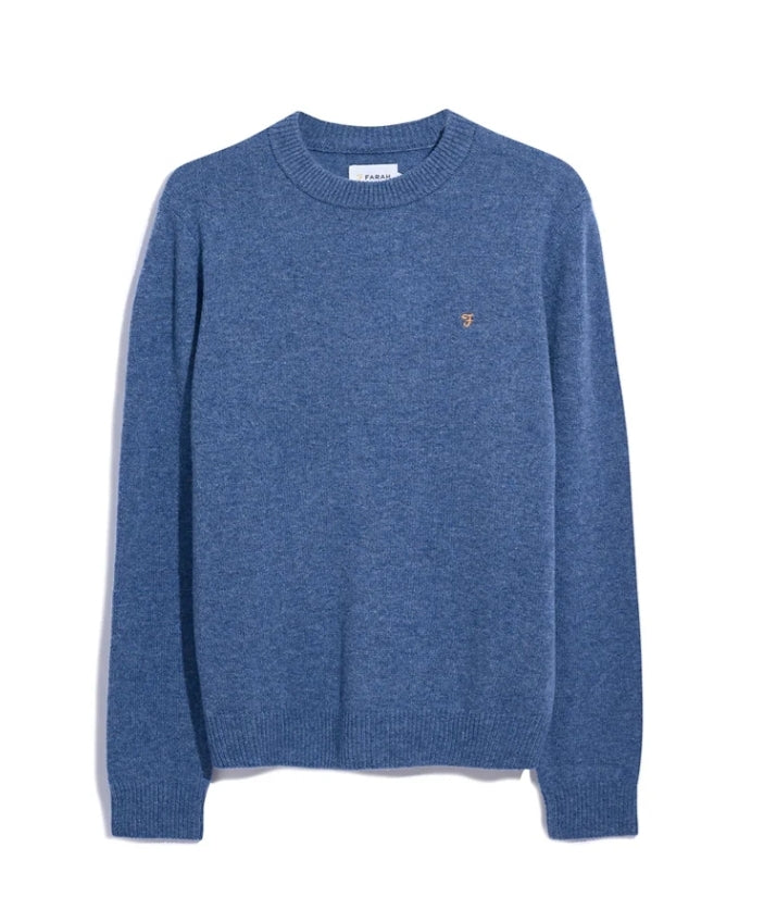 Farah Birchall Crew  Sweater Wool Neptune Blue www.q23menswear.com