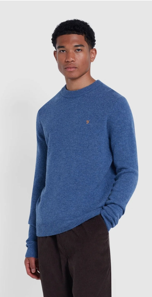 Farah Birchall Crew  Sweater Wool Neptune Blue www.q23menswear.com