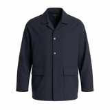 Navy blue coat with button details on a white background