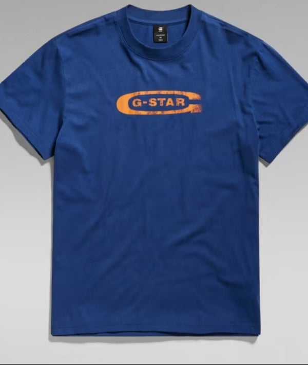 G Star Distressed Old School Logo T-Shirt Blue www.q23menswear.com