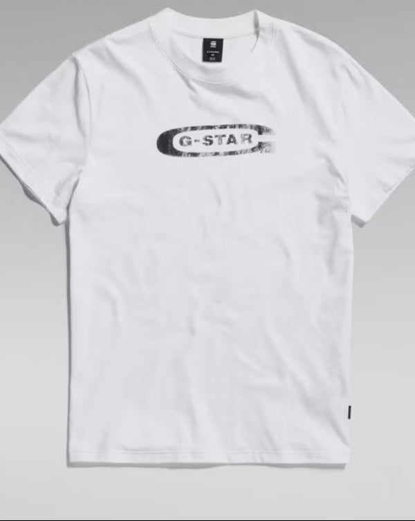 G Star Distressed Old School Logo T-Shirt White www.q23menswear.com