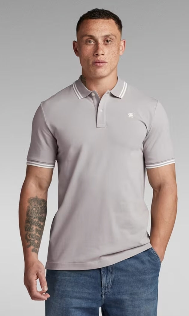 G Star Dunda Slim Stripe Polo Grey Alloy www.q23menswear.com