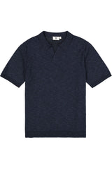 Navy blue short-sleeve shirt on a white background