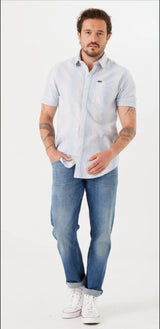 Garcia Short Sleeve Striped Shirt O41085 White www.q23menswear.com