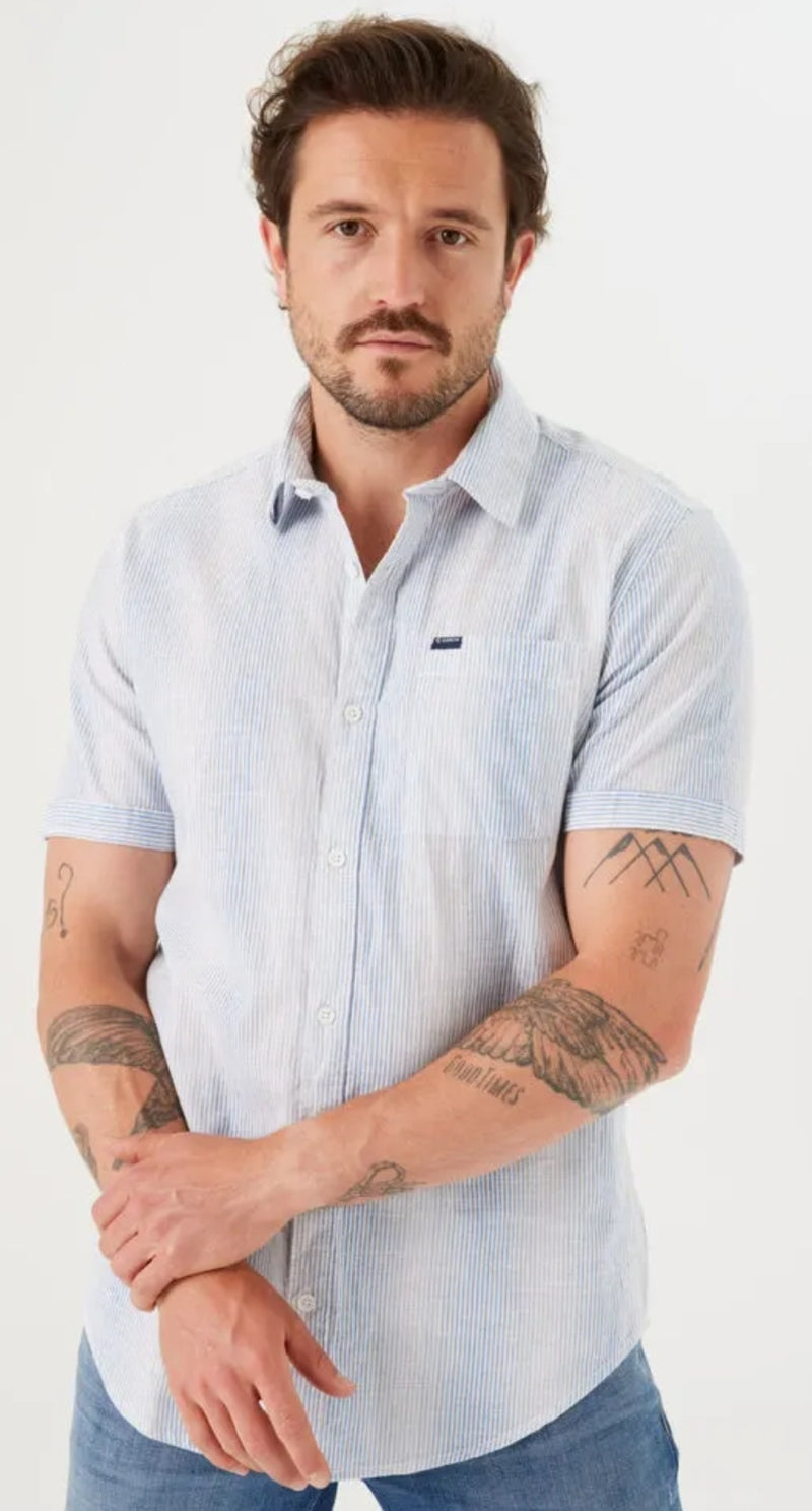 Garcia Short Sleeve Striped Shirt O41085 White www.q23menswear.com