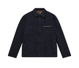 Navy jacket with button details on a white background