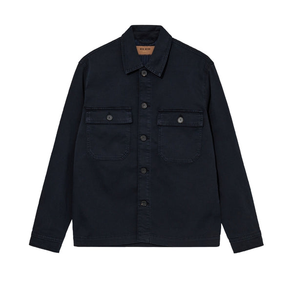 Navy Over shirt with button details on a white background
