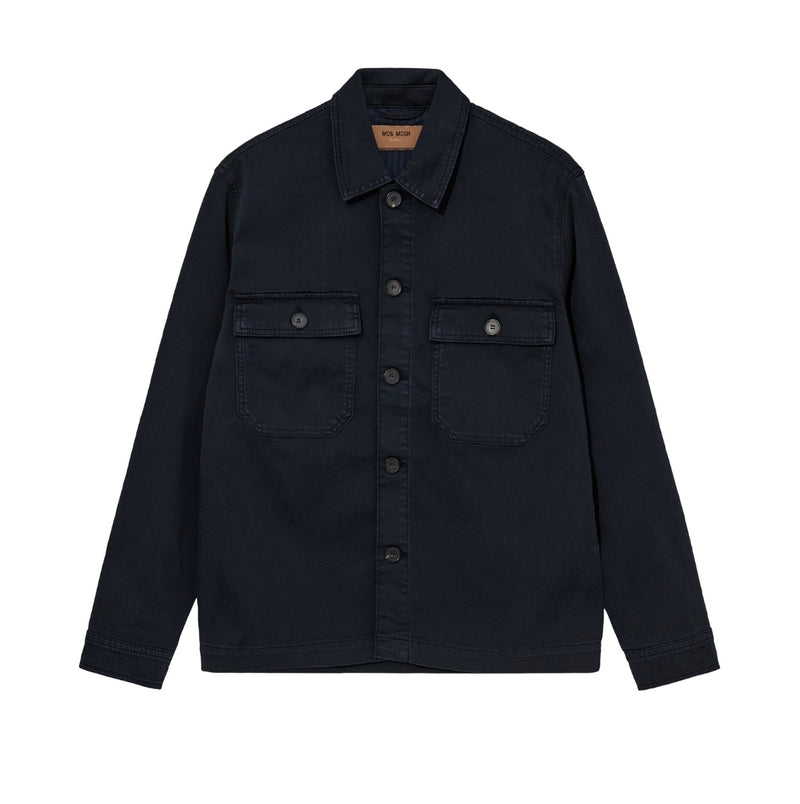 Navy Over shirt with button details on a white background
