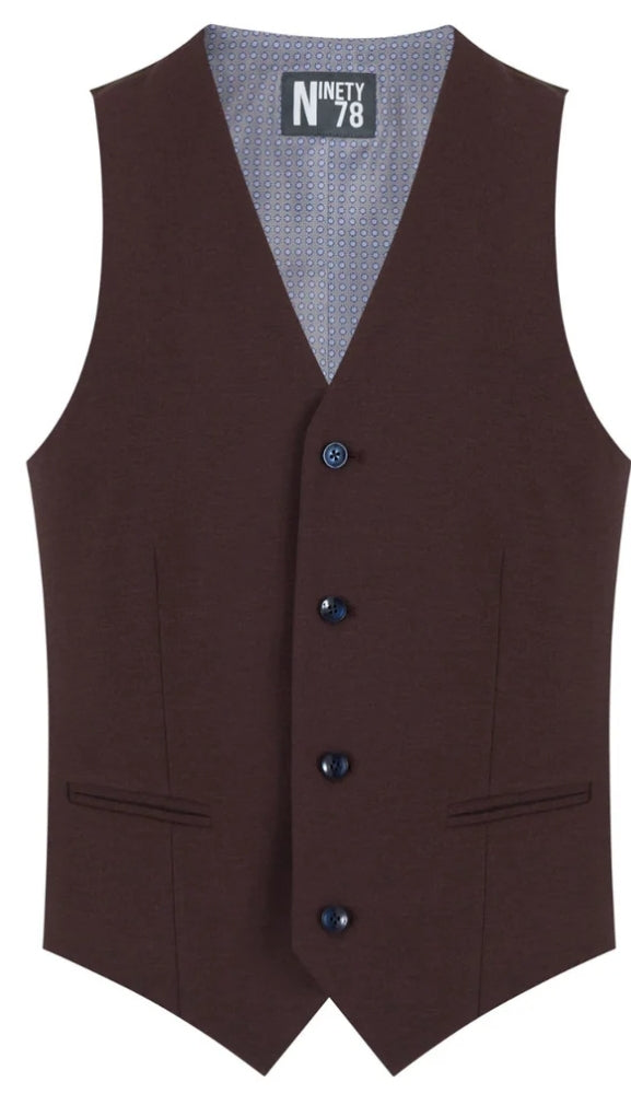 Ninety 78 Cannes Tapered Fit Waistcoat Bordo