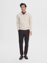 SELECTED HOMME AXEL LS KNIT HALF ZIP OATMEAL Q23 MENSWEAR GALWAY