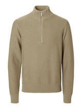 SELECTED HOMME AXEL LS KNIT HALF ZIP OLIVE Q23 MENSWEAR GALWAY