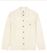 Beige button-up shirt on a white background