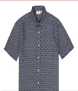Short-sleeve shirt with a geometric pattern on a white background