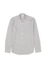 White shirt with black pattern on a white background