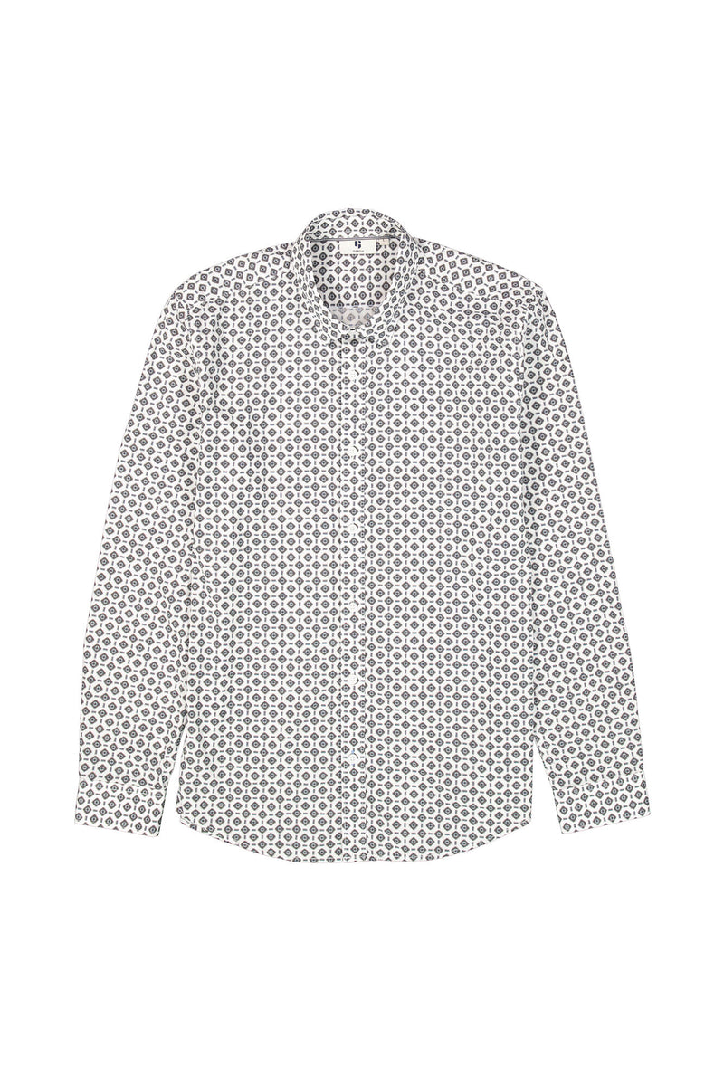 White shirt with black pattern on a white background