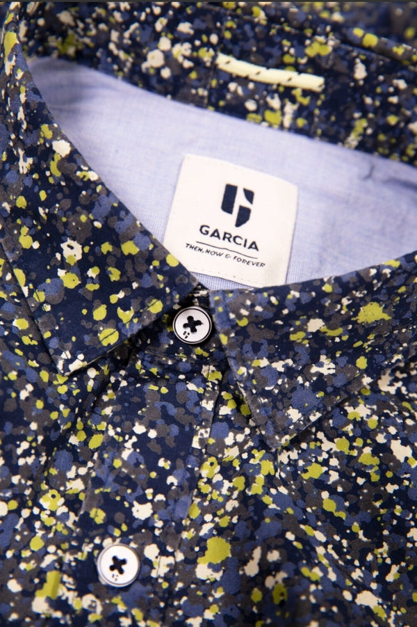 Garcia Blue shirt with allover print D11287 q23menswear galway